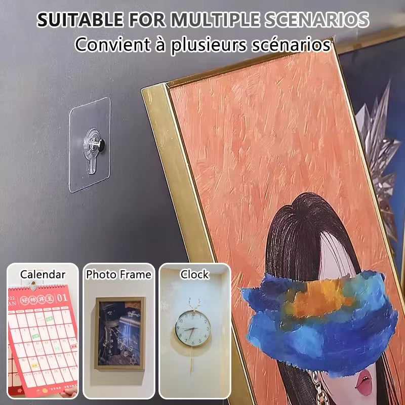 Strong No-Hole Adhesive Wall Hooks - Effortless Picture Hanging for Frames, Posters, and Clocks!